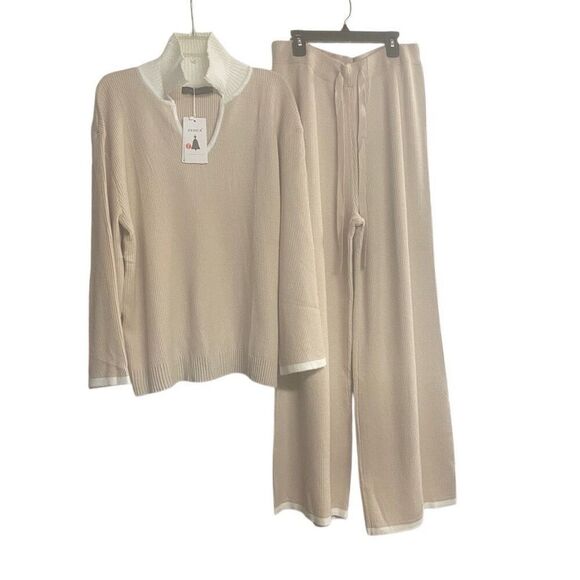 ZESICA Women’s Knit Pullover Top And Wide Leg Pants  Sweatsuit Lounge Set Large - Picture 1 of 15